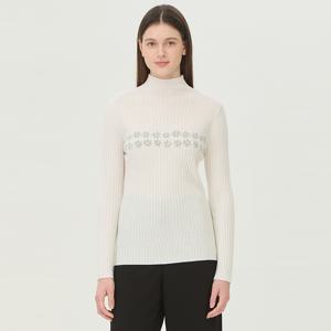 [본사] 꽃 자카드 골지 터틀넥 니트_BAKP53461IV