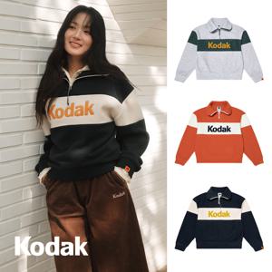 빅로고 블록 마이크로플리스 세미오버핏 반집업 맨투맨 우먼 (3 COLOR)