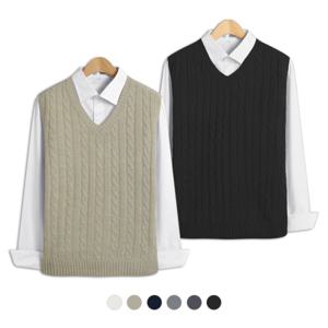 [탑보이] 1+1 남녀공용 꽈배기 브이넥 니트조끼 (FTBS_1033)