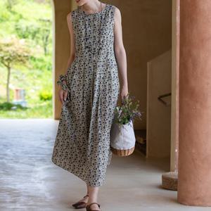 251186 - 잔플라워 다트 민소매 롱원피스 면원피스 여성원피스 여름원피스 중년여성원피스 빅사이즈원피스