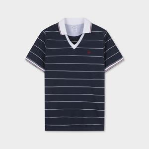 [정상가 159000원] 슬림핏 사커 스트라이프 숏슬리브 피케 폴로 (네이비) (BBNTMM7668QFM)