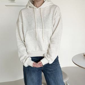 문에이블 여자 여성 기모 겨울 세미크롭 기본 캥거루 포켓 맨투맨 후드티셔츠