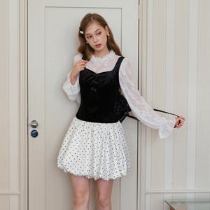 Cest_Polka dot sleeveless balloon dress