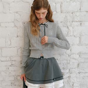 [11월27일 예약배송] Cest_Ribbon lace round neck cardigan