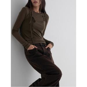 긴소매 레이어드 저지 티셔츠  브라운