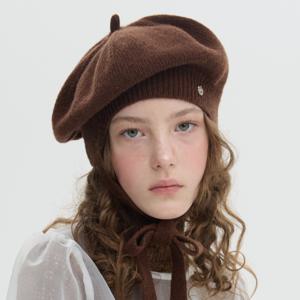 트리코트 리본 베레 - 브라운