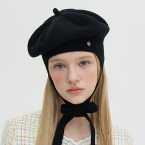 트리코트 리본 베레 - 블랙