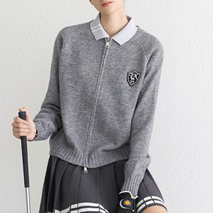 공식몰 [정상가 79,000원] 르니 와펜 어반 그레이 칼라 노카라 집업 니트 FM11JP171WL