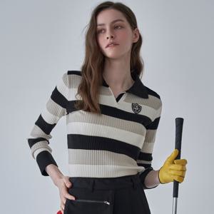 공식몰 [정상가 79,000원] 르니 와펜 스트라이프 슬림 카라 니트 FM11KN100WL