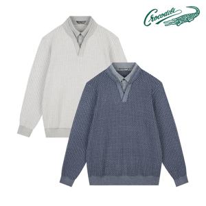 올오버패턴 V넥 레이어드 니트 CDAA9KT3351