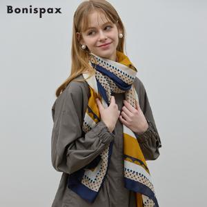 컬러배색 프린트 사각 머플러