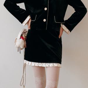 [11월24일 예약배송] Cest_Polka dot velvet skirt