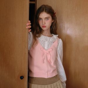 Cest_Pearl ribbon knit vest