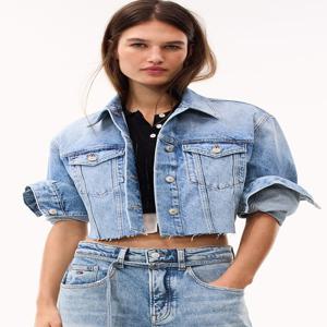 여성 데님 크롭 트러커 재킷 T32F6NJC11TWT1
