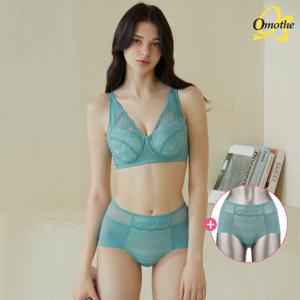 [1세트+팬티추가1종]  ABCDE빅컵 프리미엄 에어글램 브라팬티 3종 세트/그린