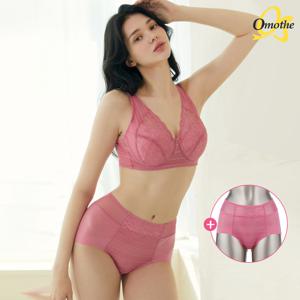[1세트+팬티추가1종]  ABCDE빅컵 프리미엄 에어글램 브라팬티 3종 세트/핑크