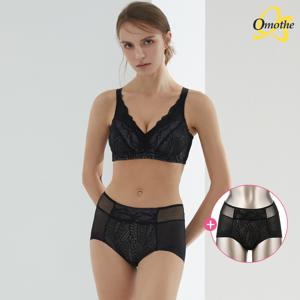 [1세트+팬티추가1종]  빅사이즈 프리미엄 텐셀 풀커버 노와이어 브라팬티 3종 세트/블랙