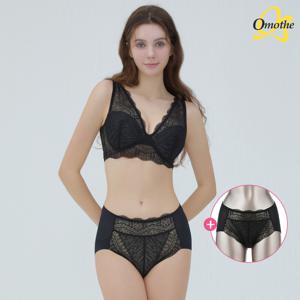 [최초가 69,900원][1세트+팬티추가1종]  이지업 물결 레이스 브라렛 브라팬티 3종 세트/블랙