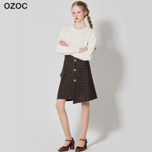 버튼 체크 니트 스커트
