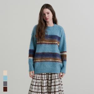 [브리치] 더 소재 / 라운드 스트라이프 단가라 루즈핏 니트 (SJK25054)