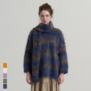 [브리치] 더 소재 / 루즈핏 라운드 스트라이프 머플러 니트 세트 (SJK25060)