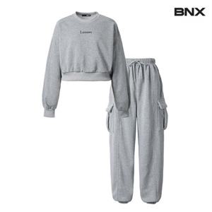 정상가: 89000원ㅣ레터링 크롭맨투맨 조거팬츠 기모 셋업 (BW4OP008L0)
