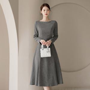 (~XXL까지)(기장선택) 다리온 보트넥 벨트 플레어 원피스 가을 하객룩 오피스룩 모임룩 격식룩 빅사이즈