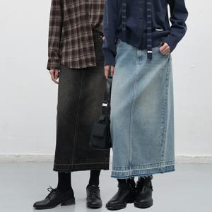 워싱 데님 롱 스커트 [2COL] / WBE3L13508