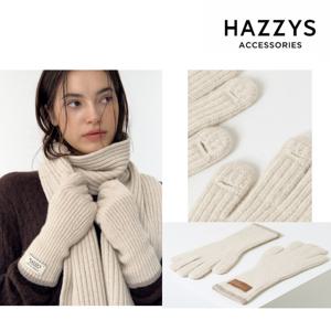 [선물포장] 베이지 라인배색 캐시미어혼방 핑거홀 여성 장갑 HIGV4F701I2