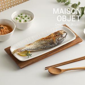 윤도자기 순백 화이트 도자기 직사각 긴 접시