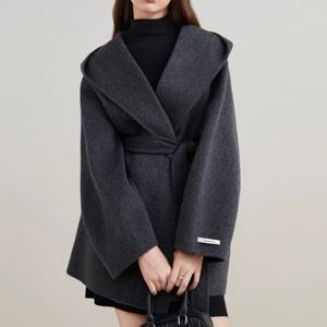 240012 - 후드 핸드메이드 하프울코트 울100% 브랜드공정 겨울코트 반코트 여성겨울코트 핸드메이드코트 후드코트 여성오버핏코