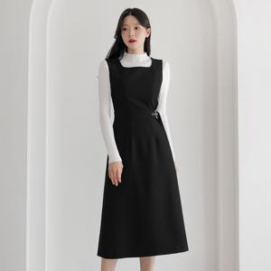 (~XXL까지)(기장선택) 오데이나 스퀘어넥 아일렛 버클 민소매 원피스 가을 하객룩 출근룩 모임룩 빅사이즈