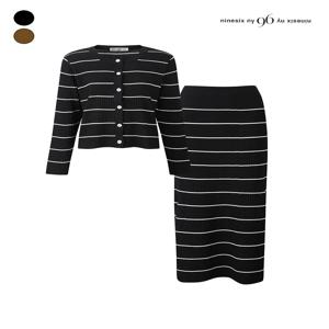스트라이프 버튼 가디건 앤 스커트 셋업 (NPAST003M0)