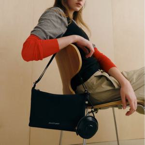 [파우치포함] 블랙 플라워 참장식 나일론 숄더 겸 크로스백 M JABA6E822 BK