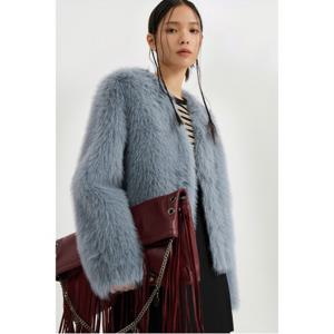 [최초가 698,000원] Eco Mink Fake Fur Collarless Jacket (blue)_LFOAW24400BUX