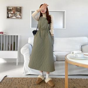 여성 패딩 레이어드 나시 포켓 롱 원피스 -FOP0434- 가을 겨울