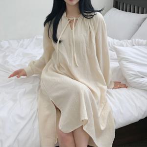 [브리치]  / 빅사이즈 가능 드레이프 원피스 잠옷 순면 소재 파자마 홈드레스