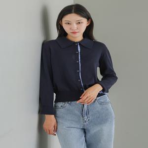 배색 스트라이프 블록 가디건