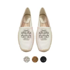 여성 컷 아웃 로고 레더 에스파듀 슬립온