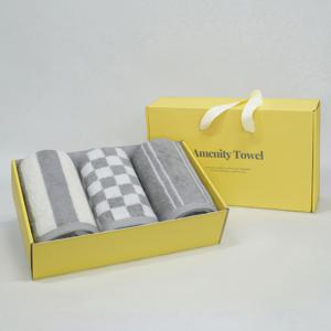 [선물박스포장] 세면 수건 그레이 3장 디자인 패턴 스트라이프