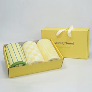 [선물박스포장] 40수 호텔수건 200g 버터 3장 답례품 스트라이프 체스