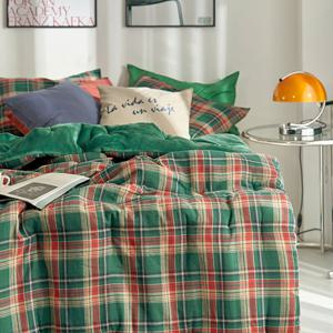 따뜻한 홀리데이 그린체크 극세사 차렵이불세트 Q
