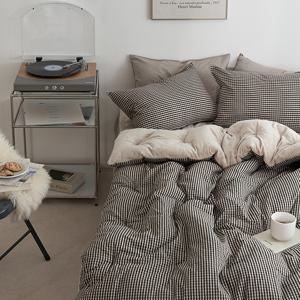 따뜻한 카푸치노 브라운체크 극세사 차렵이불세트 Q