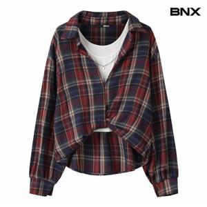 정상가:69,000원 ㅣ 나시 레이어드 체크 카라넥 긴팔 셔츠 (BX3BL013L0)