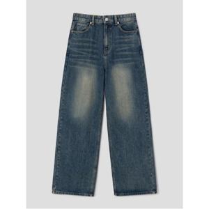 워싱 롱 와이드 기모데님  블루