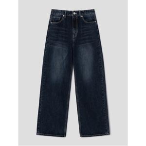 워싱 롱 와이드 기모데님  네이비