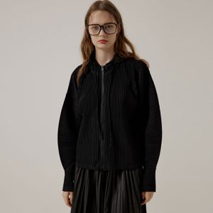 [공용] 투웨이 플리츠 후드집업 아우터_블랙