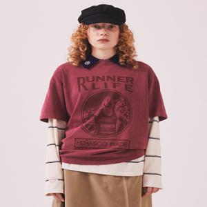 275g Heavy Cotton Runner Graffiti Pigment T Shirt_Burgundy