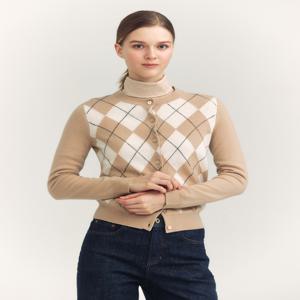 헤지스 여성 [[24FW]] HSSW4D804I2 [가격인하][울100%] 베이지 아가일패턴 라운드넥 가디건