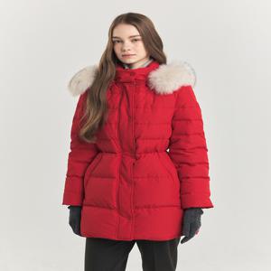 헤지스 여성 [[24FW]] HSJU4DC01R2 [폭스FUR][구스다운] 레드 탈착 후드 하프 헤비다운 점퍼